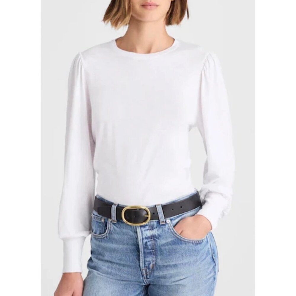 Madewell Soft Slub White Long Sleeve Puff Top with Smocked Sleeves XXS NWT